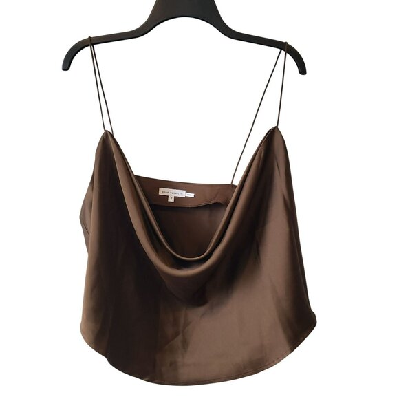 NEW Good American Satin Cowl Neck Cami Tank Top Light Mocha Brown 7 US 4XL - Picture 3 of 11